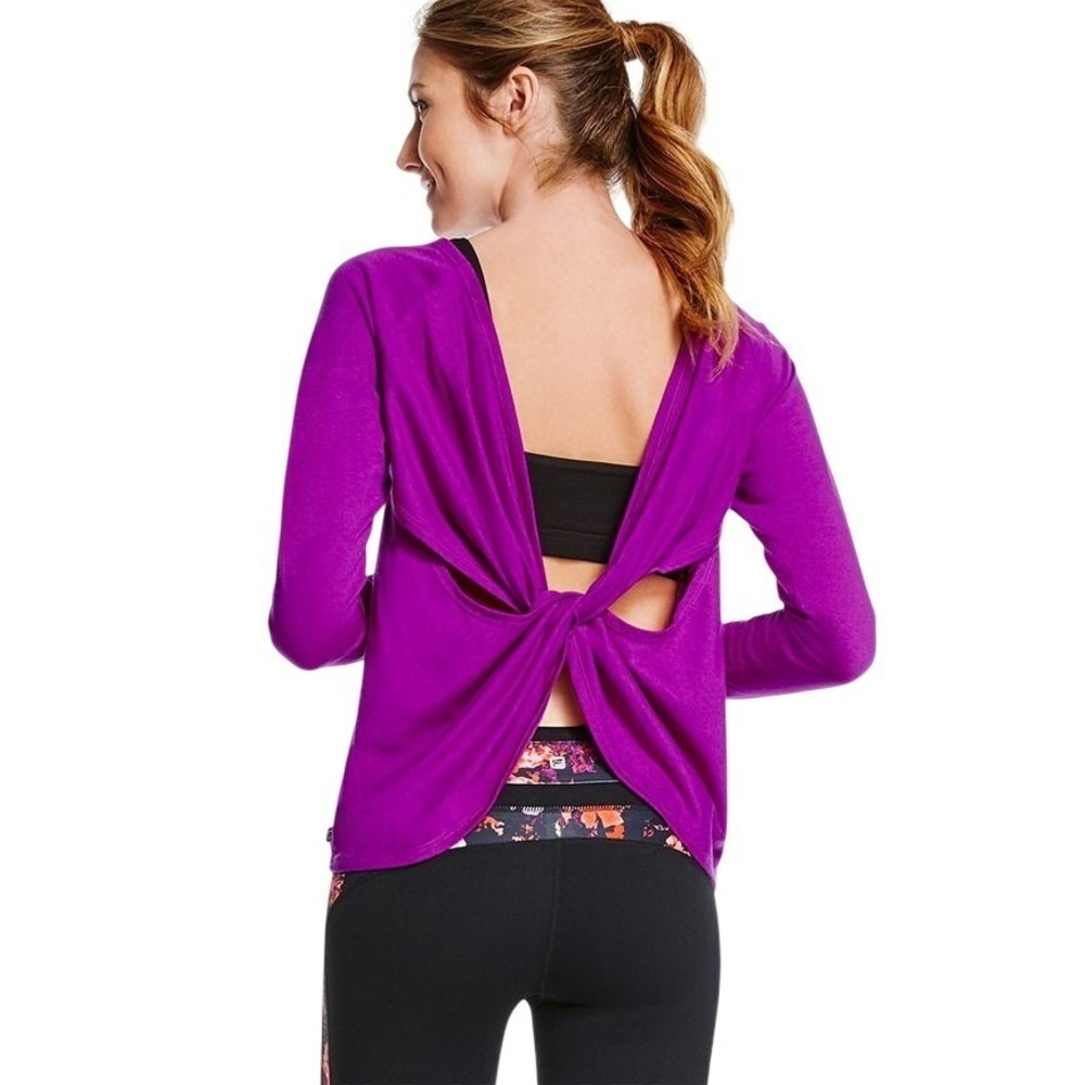 Fabletics Aviana Yoga Dance Twist Front Long Sleeve Top Size S Tulip/Purple
